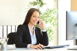 office lady cellphone computer