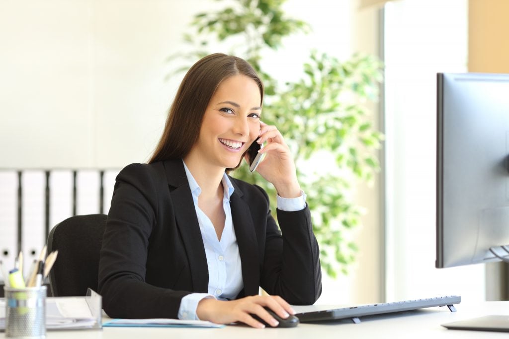 office lady cellphone computer