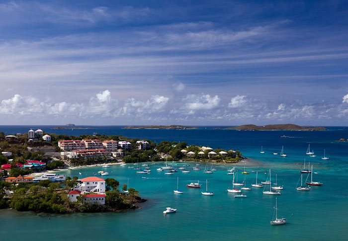 Sailing into Cruz Bay on the island of St John in the US Virgin Islands