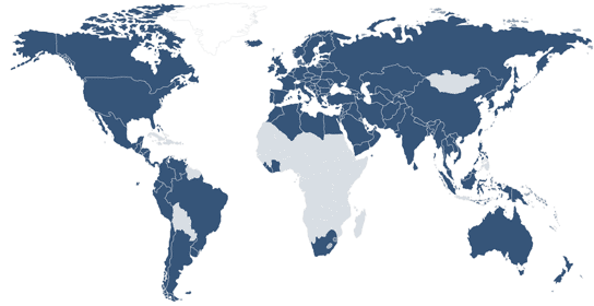 A map of Global Call Forwarding's Virtual Phone Number Inventory.