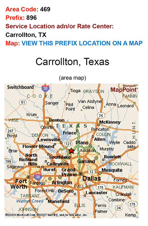 Rate center for Texas (example)