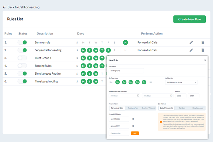 The image shows voice termination through an online VoIP portal.