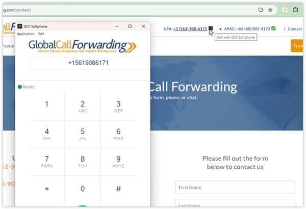call-to-call on-page dropdown