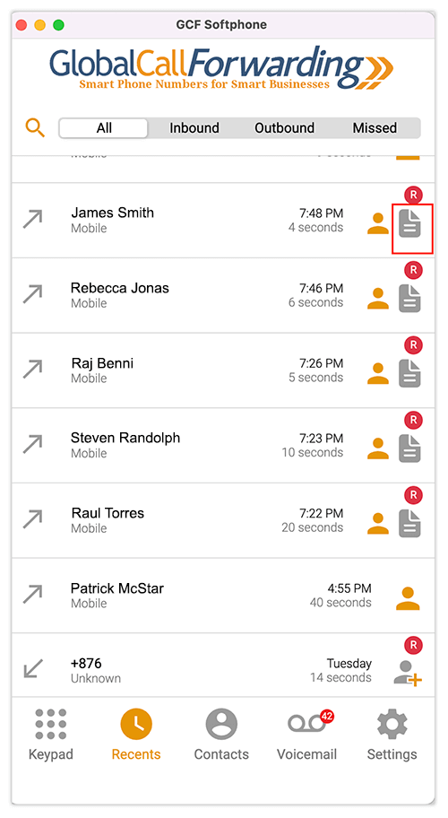 Call transcription within our softphone application.