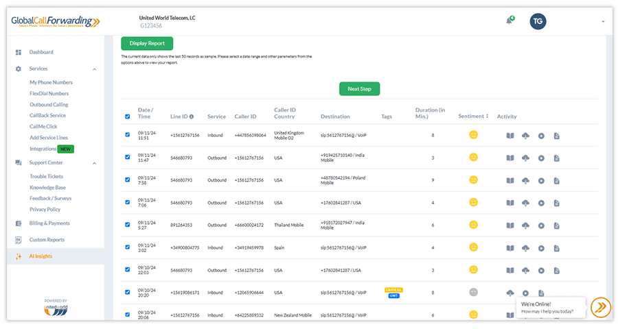 Call transcription within the AI insights dashboard